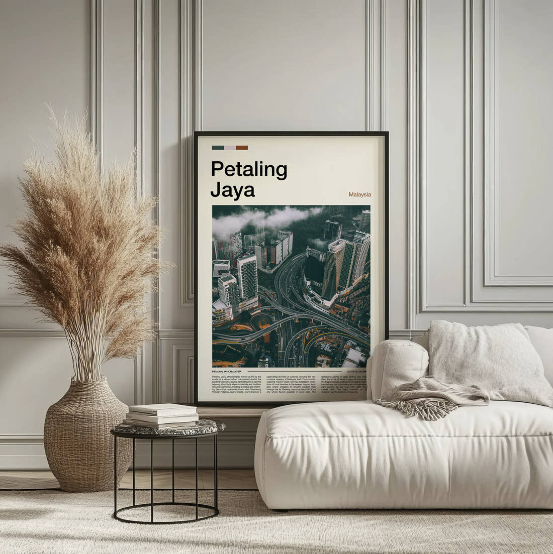 Petaling Aerial View Of Interchange Travel Print framed on the wall of a calm, neutral bedroom