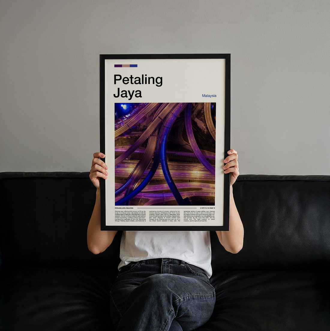 Petaling Highway Interchange At Night Travel Print held up by hand to show the size of the print