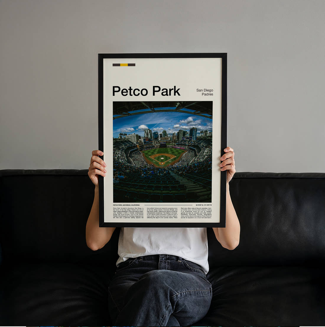 Petco Park Stadium Print held up by hand to show the size of the print