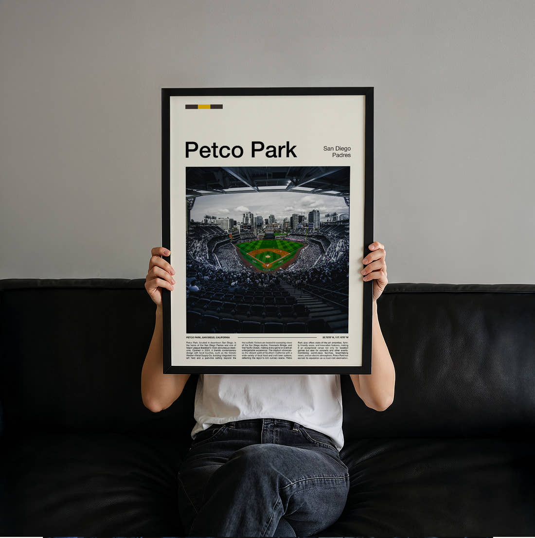 Petco Park Stadium Print held up by hand to show the size of the print