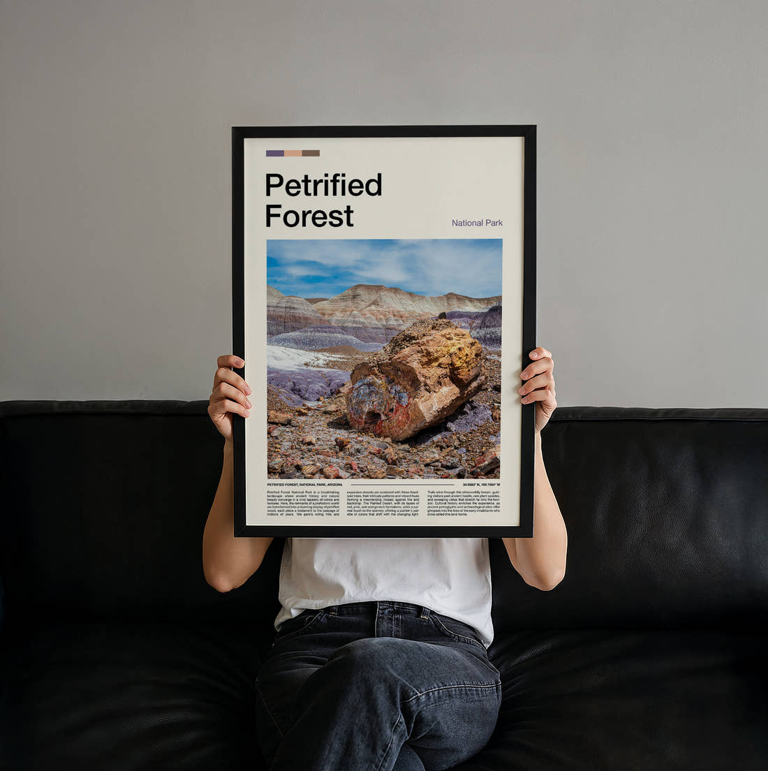 Petrified Forest Petrified Wood Travel Print held up by hand to show the size of the print