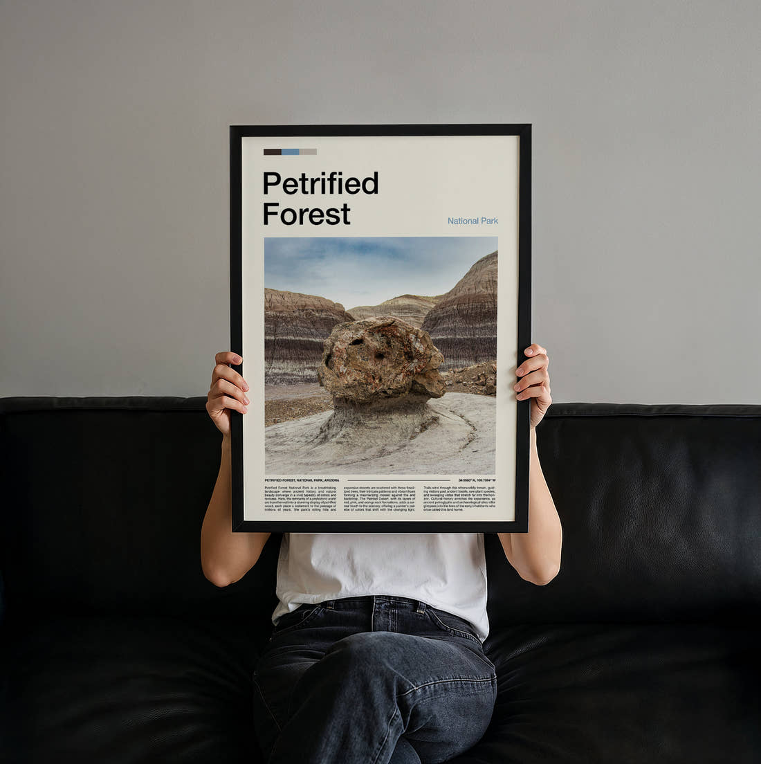 Petrified Forest Balanced Rock Travel Print held up by hand to show the size of the print