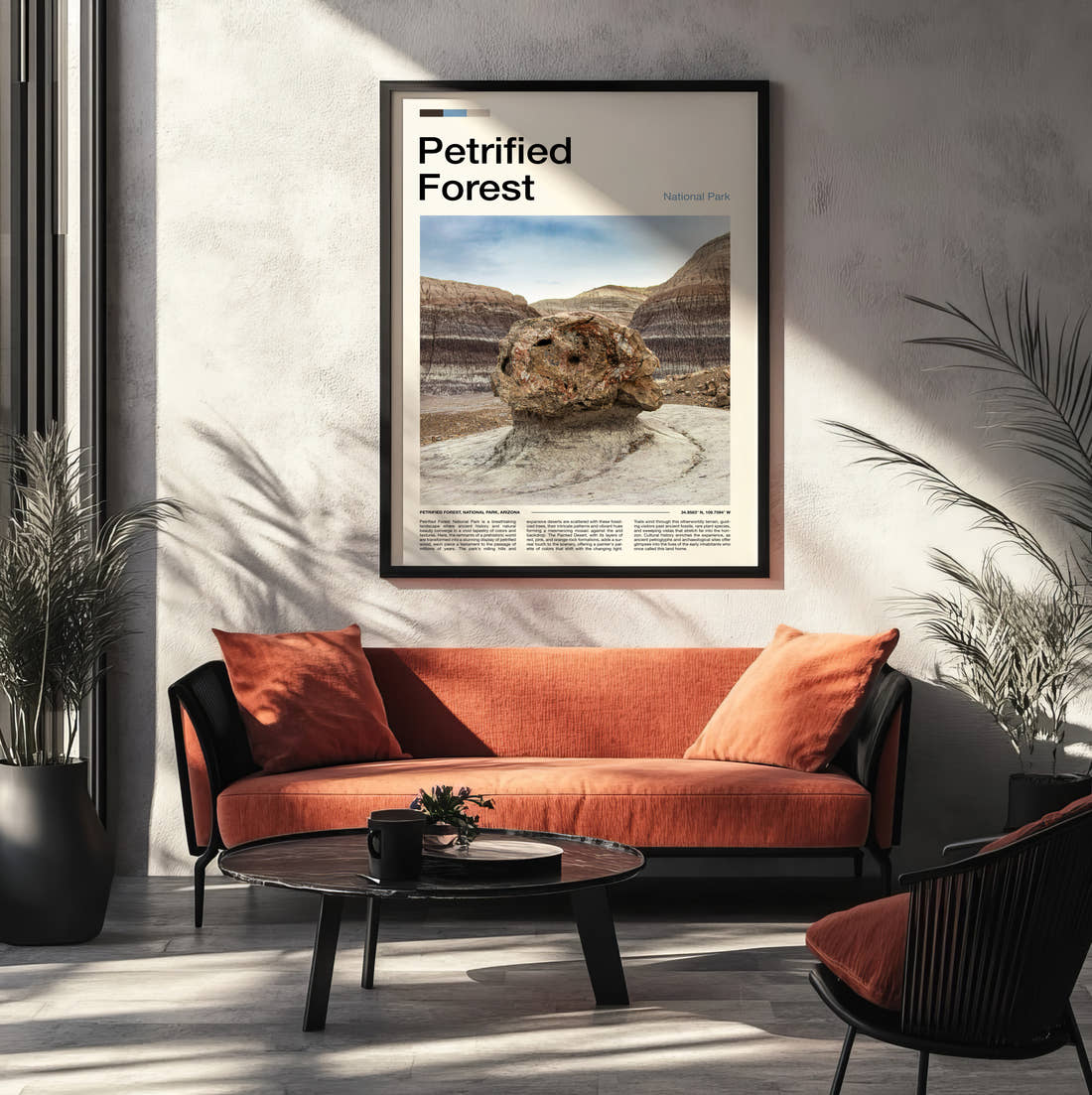 Petrified Forest Balanced Rock Travel Print framed on the wall of a modern living room