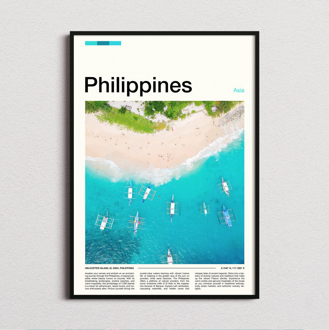 Philippines Aerial View Of Beach Travel Print framed and photographed straight on