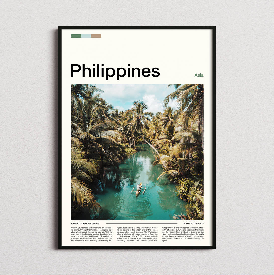Philippines Boat On Jungle River Travel Print framed and photographed straight on