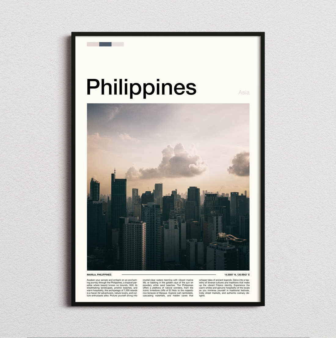Philippines Moody Skyline Travel Print framed and photographed straight on