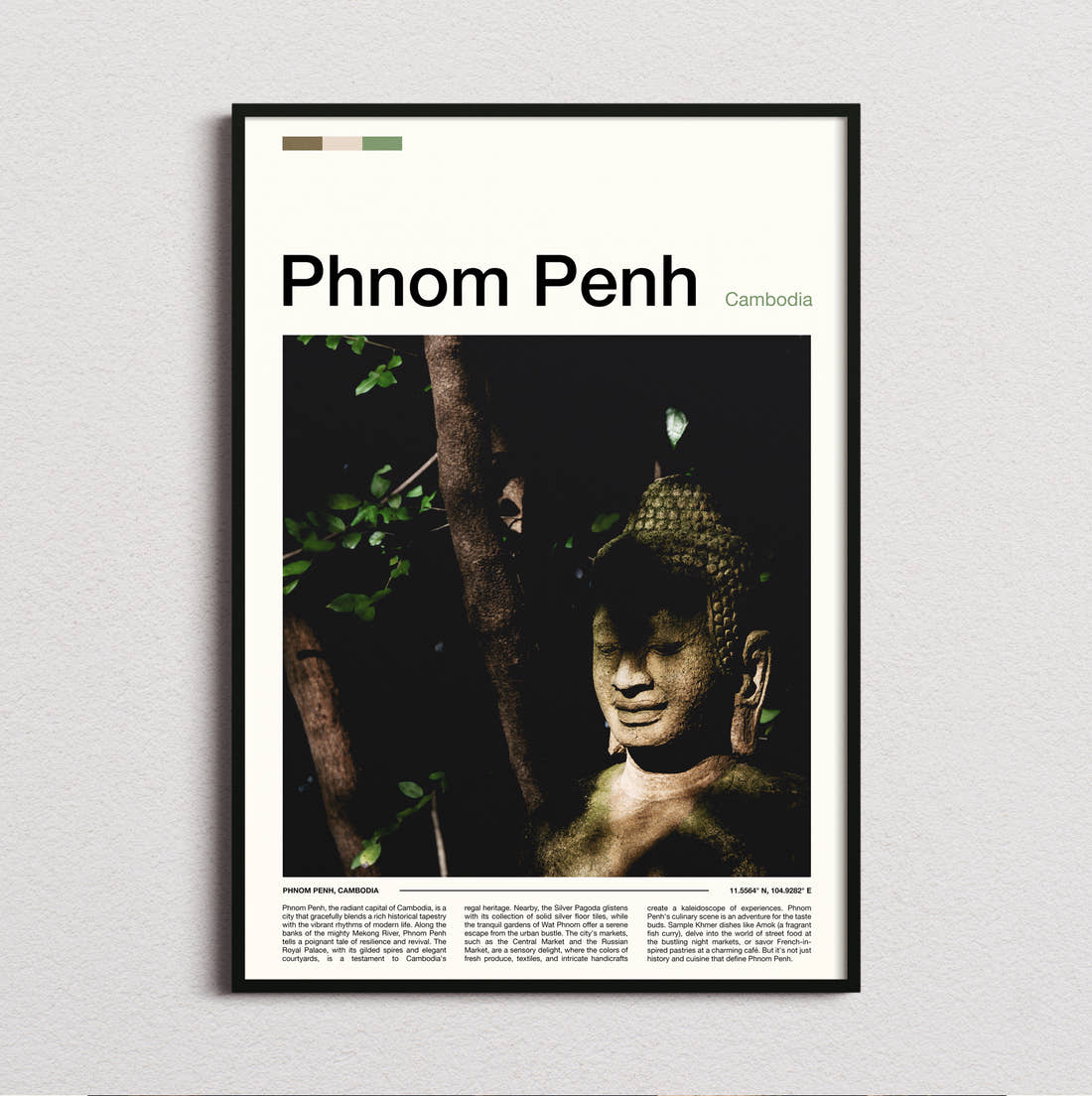 Phnom Penh Buddha Statue Travel Print framed and photographed straight on