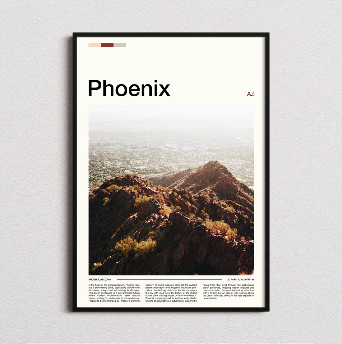 Phoenix Mountain Ridge Over City Travel Print framed and photographed straight on