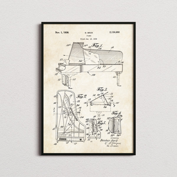Piano 1938 Patent Print
