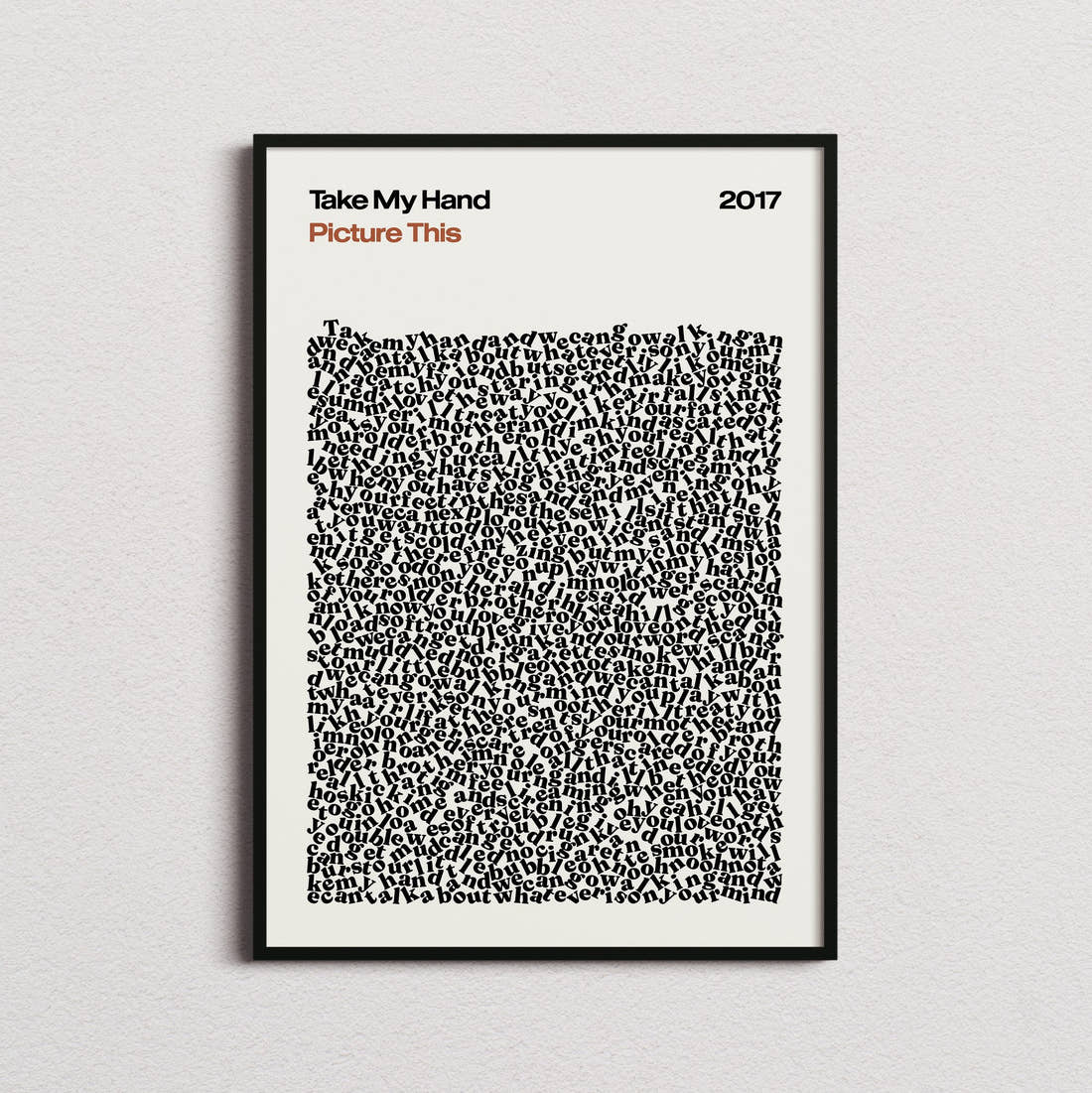 Picture This Take My Hand Lyric Print in the cream colourway, framed