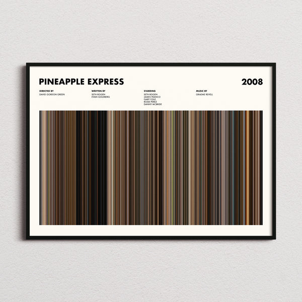 Pineapple Express Movie Barcode Poster framed and photographed straight on