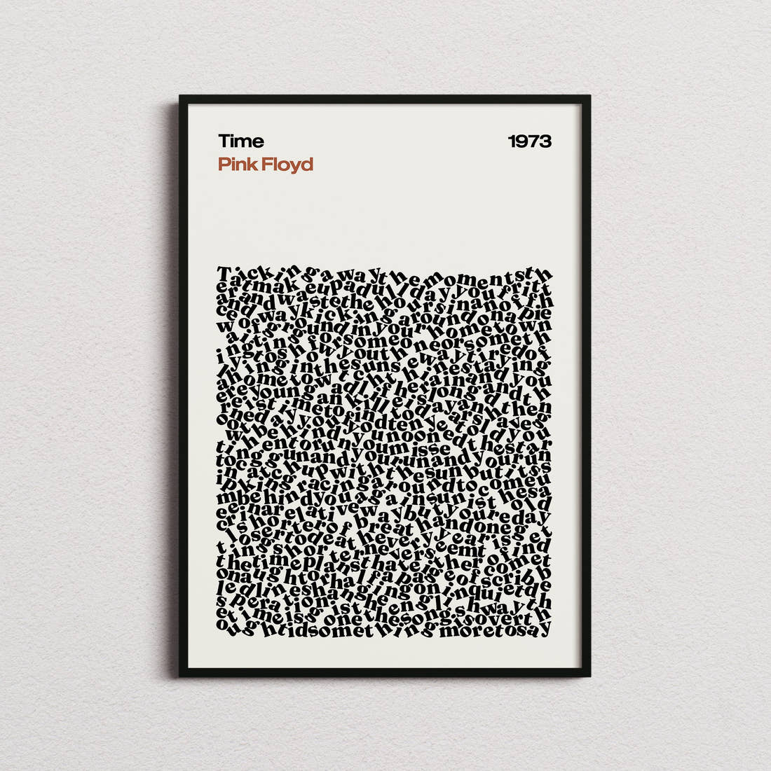 Pink Floyd Time Lyric Print in the cream colourway, framed