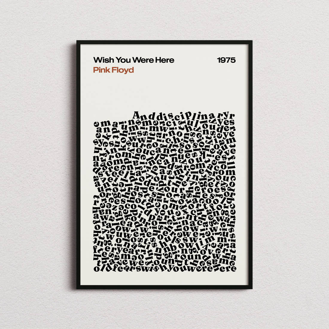 Pink Floyd Wish You Were Here Lyric Print in the cream colourway, framed