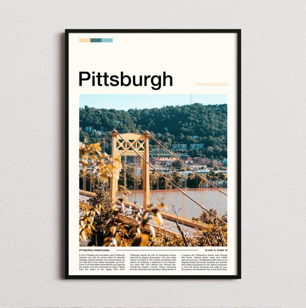 Pittsburgh - Yellow Suspension Bridge - Travel Print