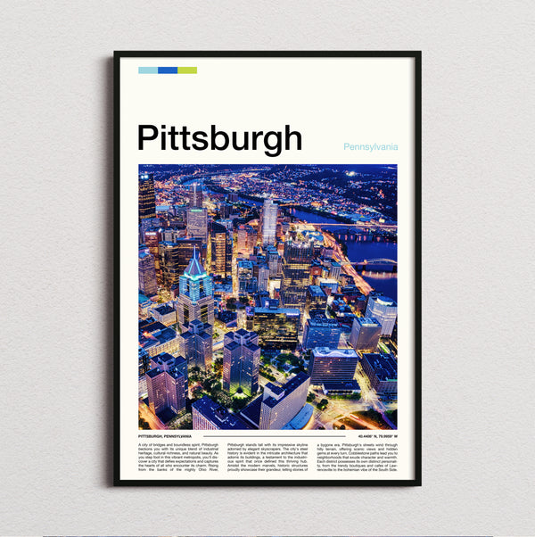 Pittsburgh - Night Skyline From Above - Travel Print