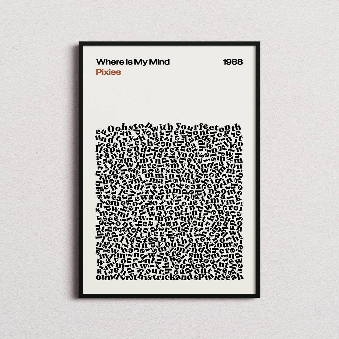 Pixies Where Is My Mind Lyric Print in the cream colourway, framed