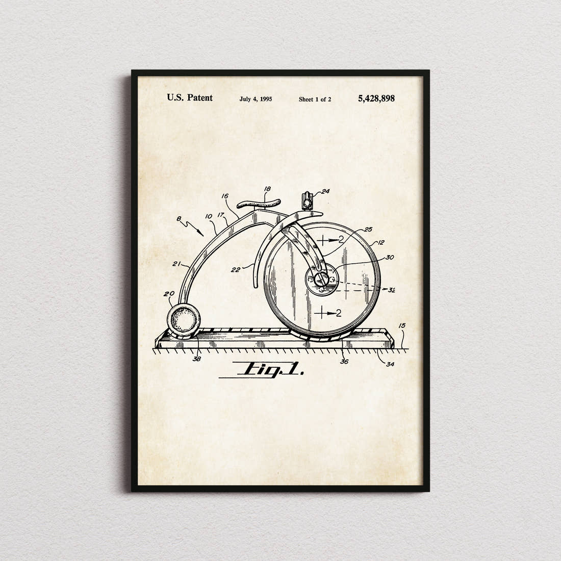Pizza Cutter Patent Print in the aged paper colourway, framed