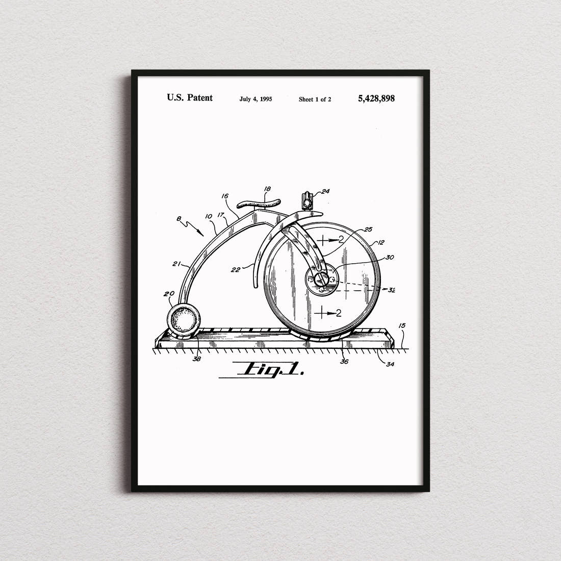 Pizza Cutter Patent Print in the white colourway, framed