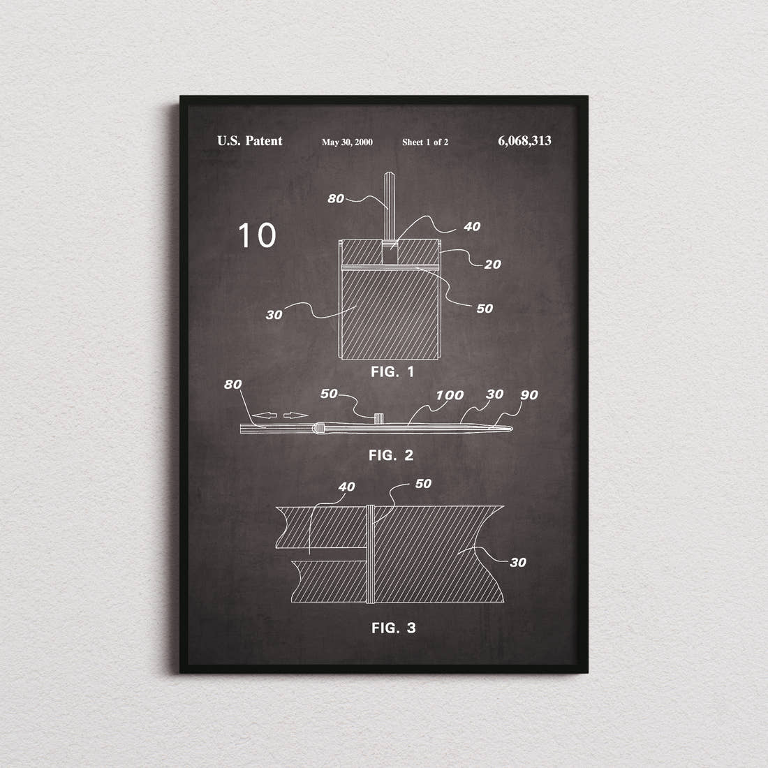 Pizza Paddle Patent Print in the blackboard colourway, framed