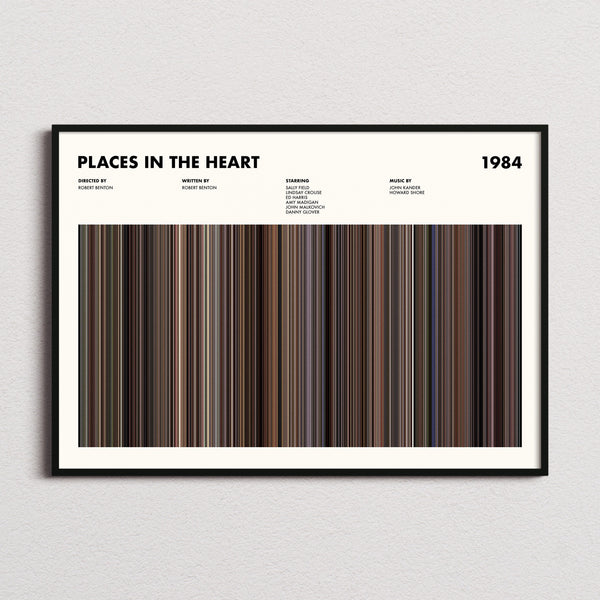 Places in the Heart Movie Barcode Poster framed and photographed straight on