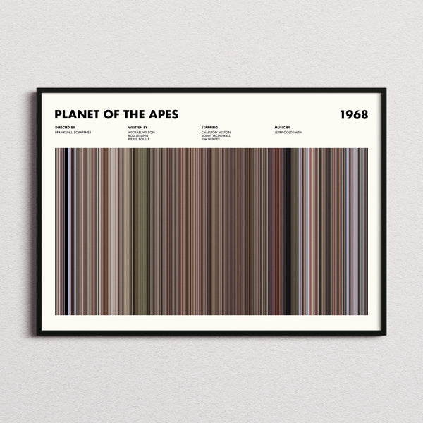 Planet Of The Apes 1968 Movie Barcode Poster framed and photographed straight on