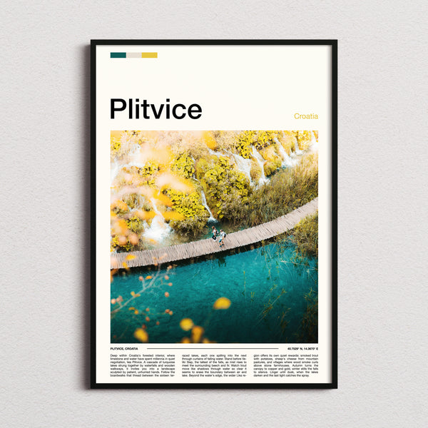 Plitvice Boardwalk From Above Travel Print framed and photographed straight on