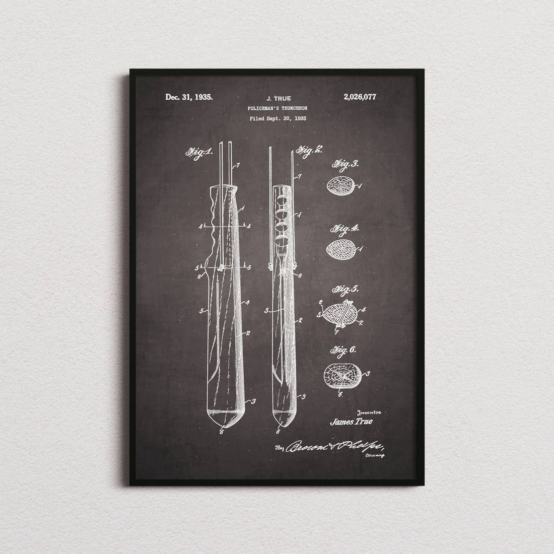 Policeman's Truncheon Patent Print in the blackboard colourway, framed