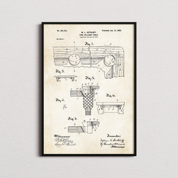 Pool Billiard Table Patent Print