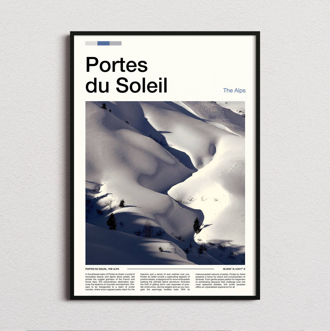 Portes Du Soleil Snowy Slopes Travel Print framed and photographed straight on