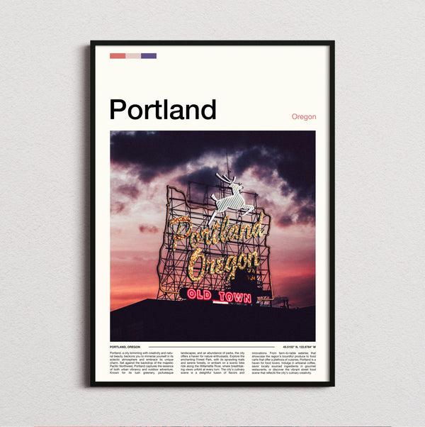 Portland - Neon Sign At Sunset - Travel Print