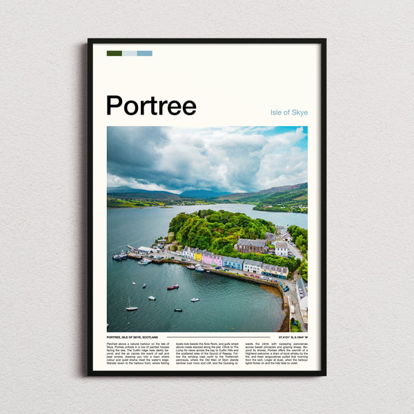 Portree Aerial Harbour View Travel Print framed and photographed straight on