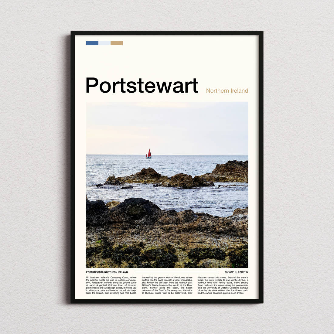 Portstewart Rocky Shoreline Sunset Travel Print framed and photographed straight on