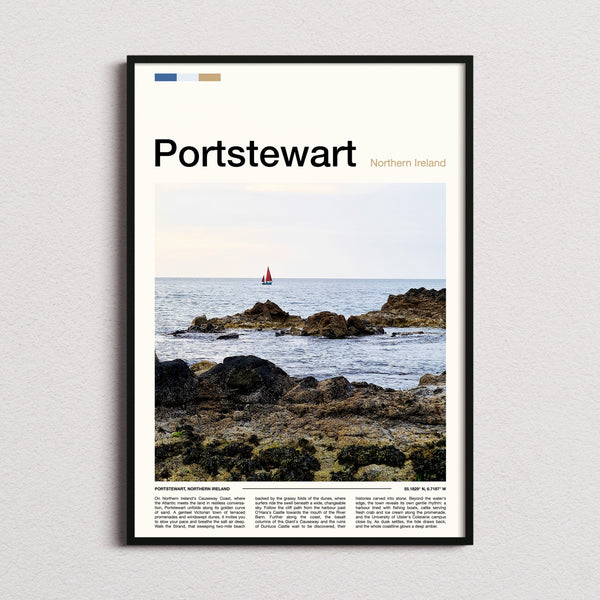 Portstewart Rocky Shoreline Sunset Travel Print framed and photographed straight on