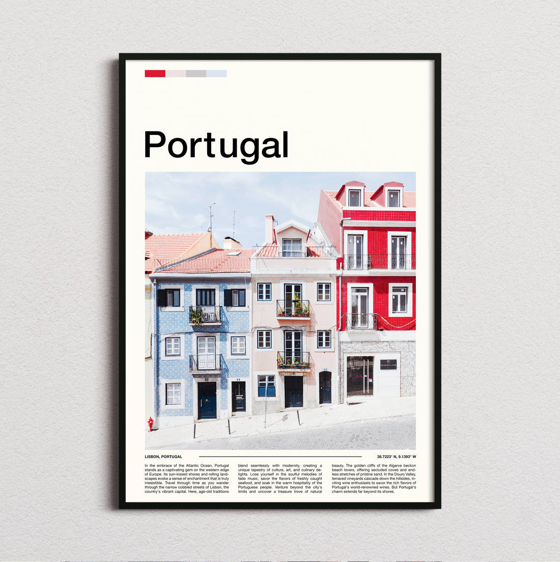 Portugal Colourful Townhouses Travel Print framed and photographed straight on