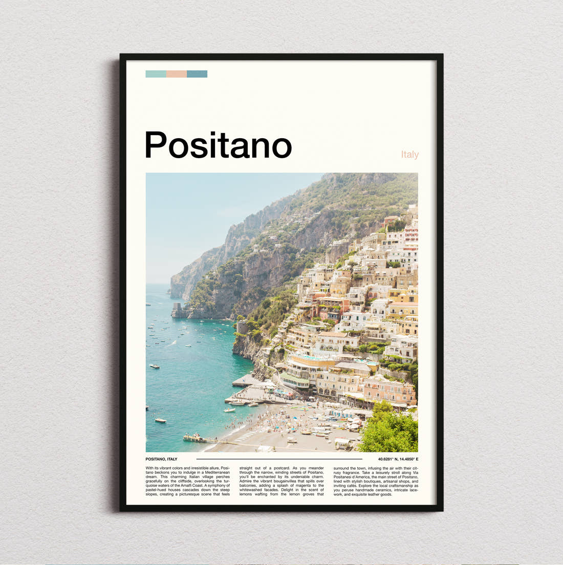 Positano Cliffside Town Travel Print framed and photographed straight on