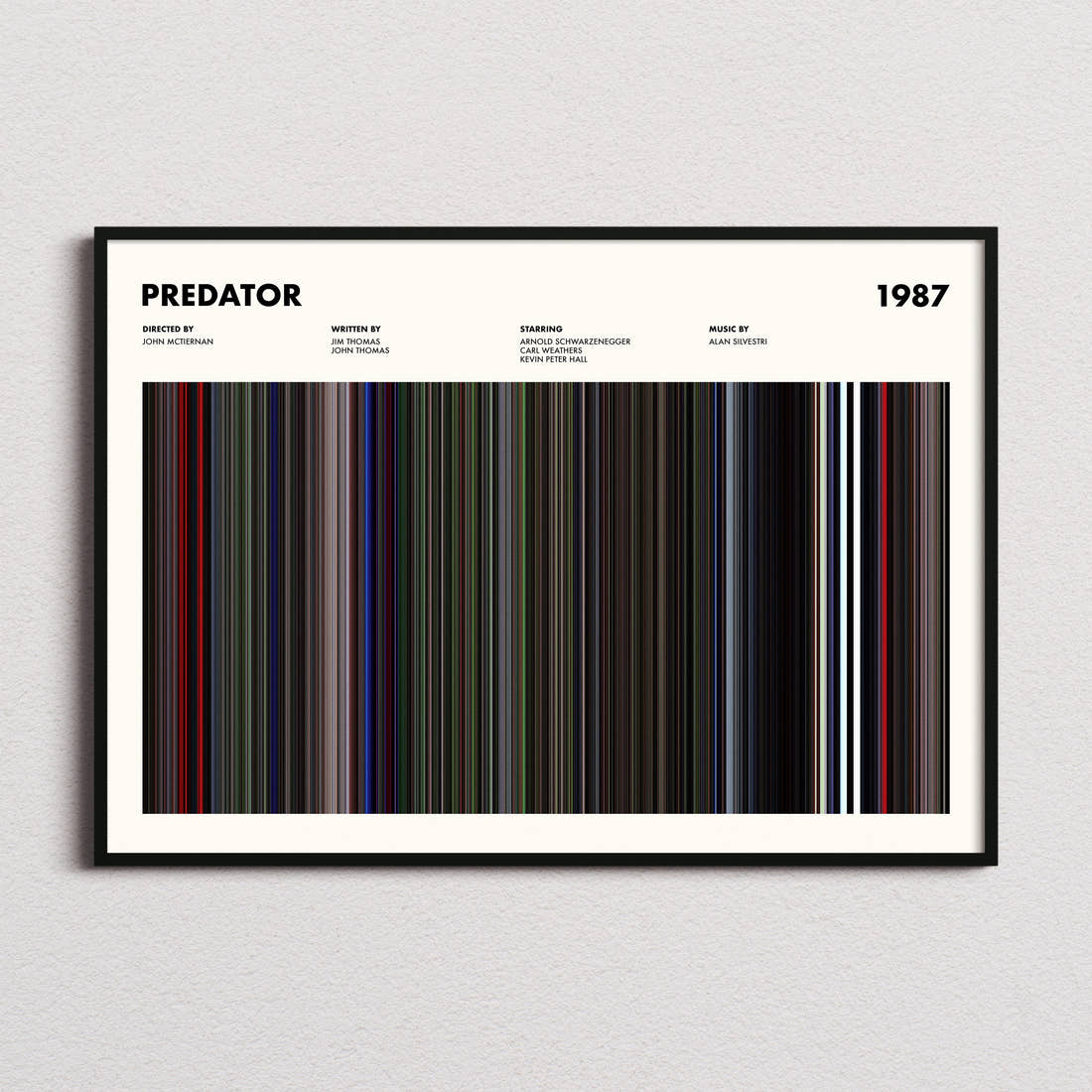 Predator Movie Barcode Poster framed and photographed straight on