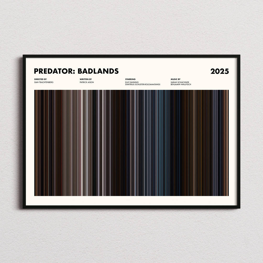 Predator: Badlands Movie Barcode Poster framed and photographed straight on