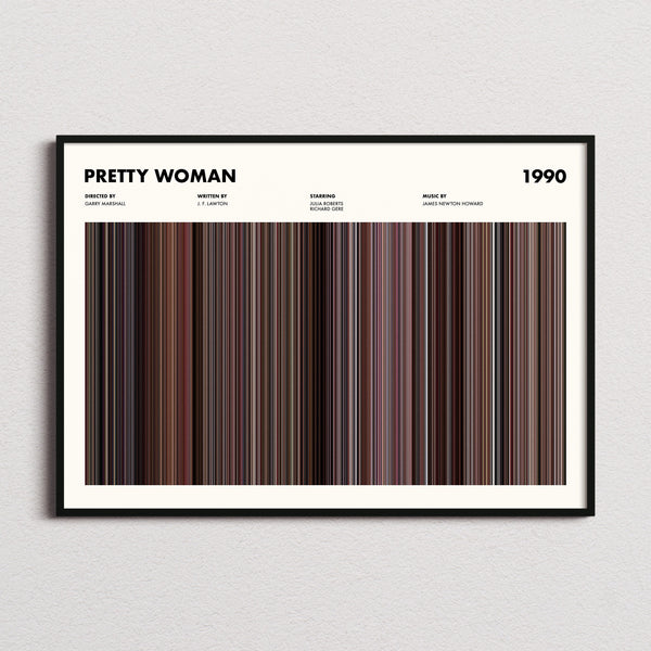 Pretty Woman Movie Barcode Poster framed and photographed straight on