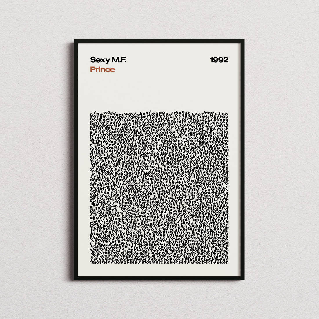 Prince Sexy M.F. Lyric Print in the cream colourway, framed