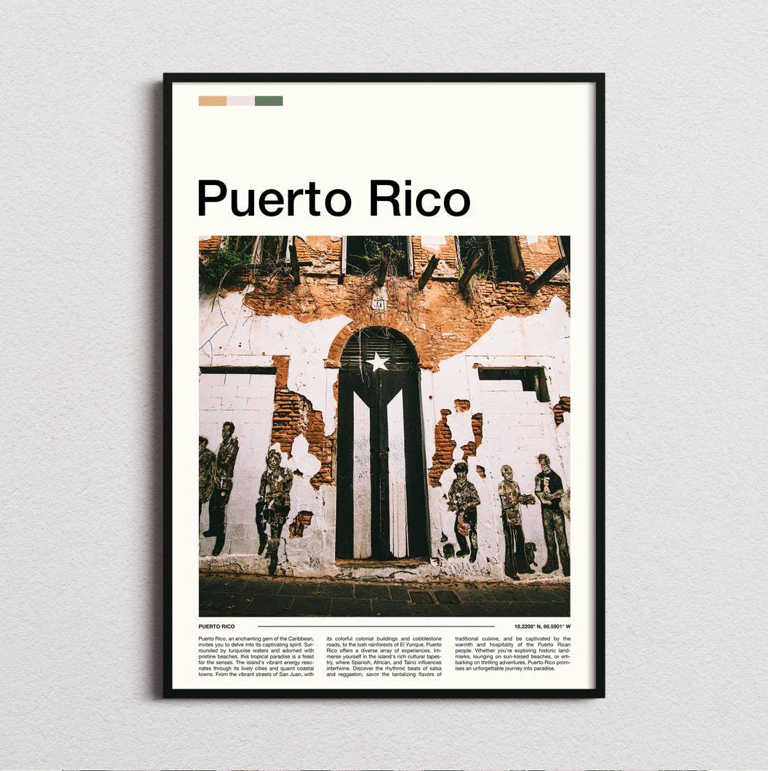Puerto Rico Flag Mural Travel Print framed and photographed straight on