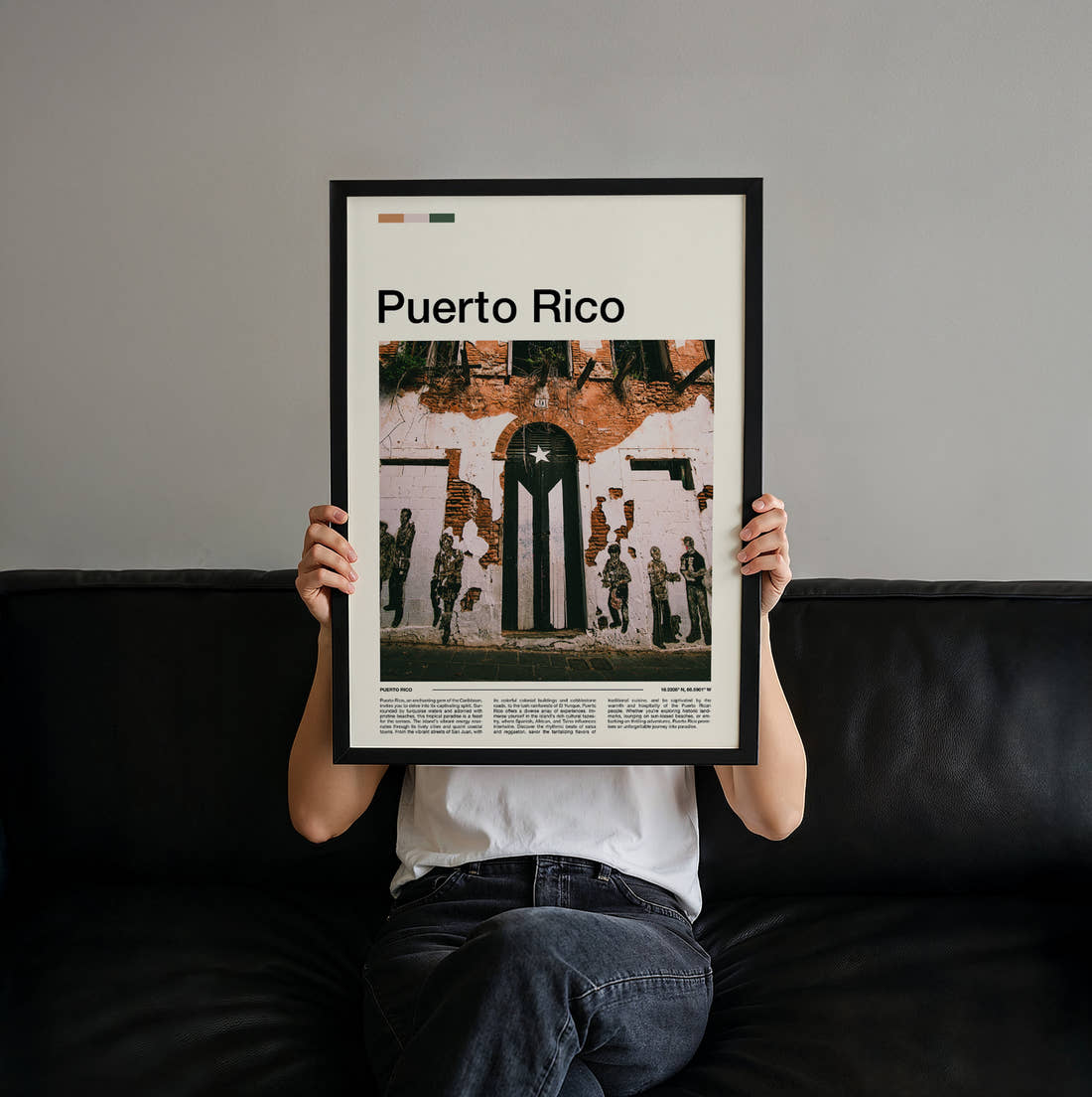 Puerto Rico Flag Mural Travel Print held up by hand to show the size of the print