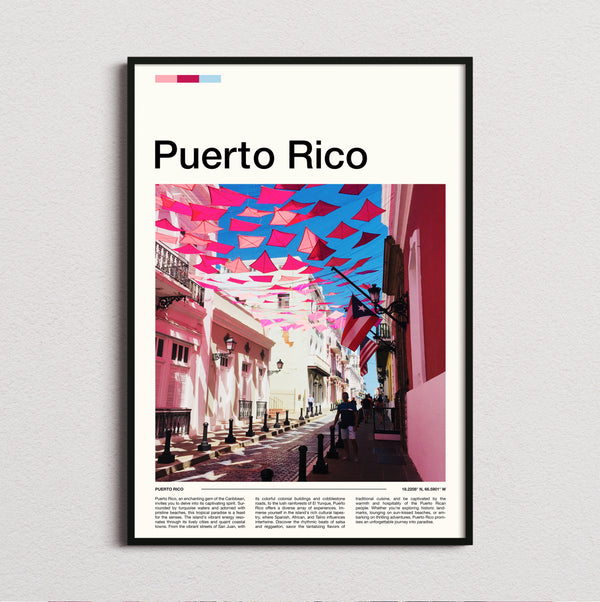 Puerto Rico - Pink Street With Bunting - Travel Print