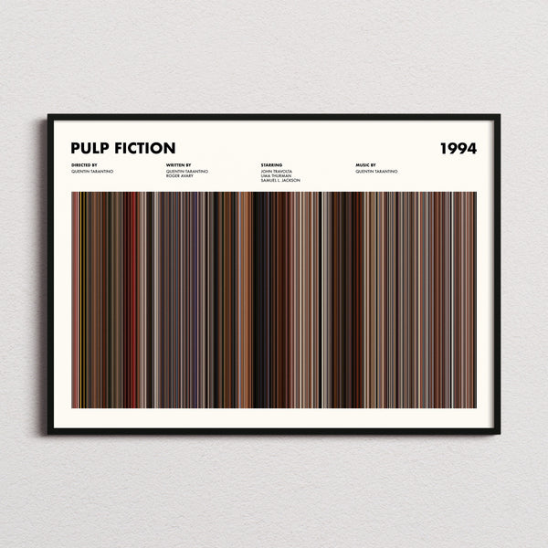 Pulp Fiction Movie Barcode Poster framed and photographed straight on