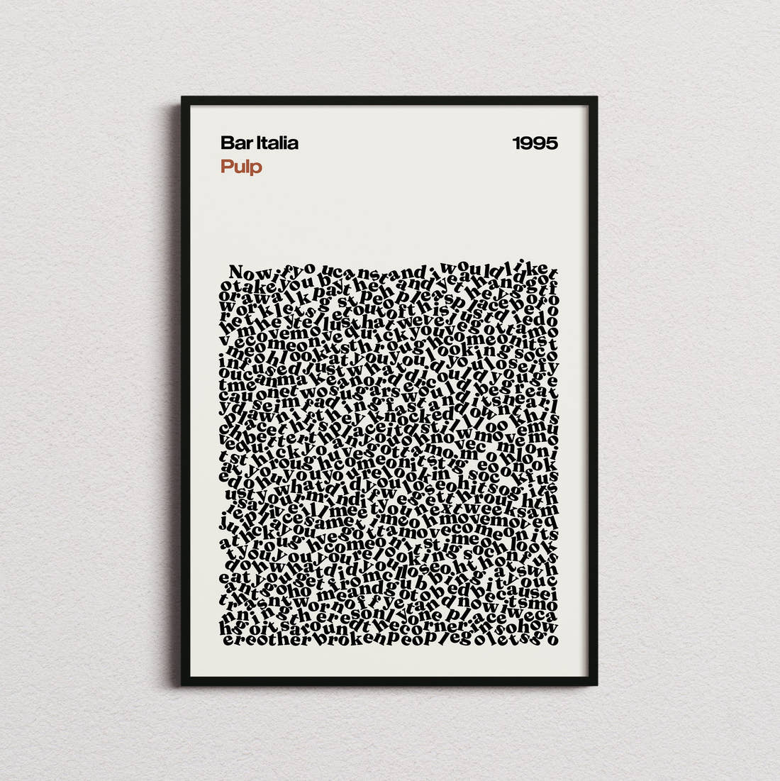 Pulp Bar Italia Lyric Print in the cream colourway, framed