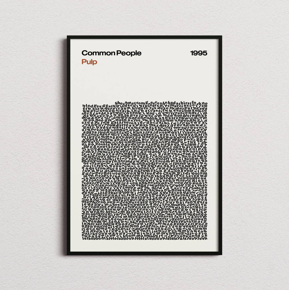 Pulp Common People Lyric Print in the cream colourway, framed