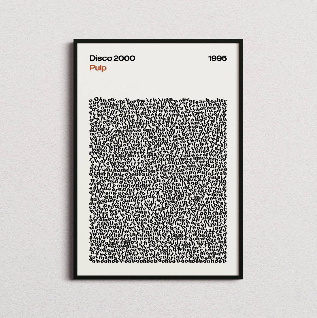 Pulp Disco 2000 Lyric Print in the cream colourway, framed