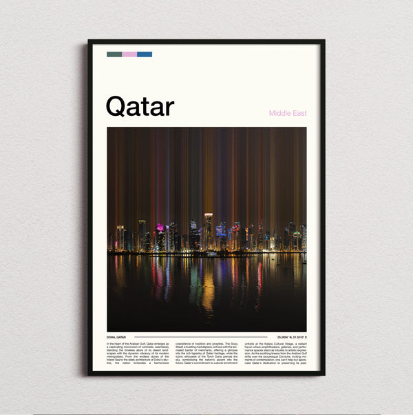 Qatar - Skyline Lights Reflected - Travel Print