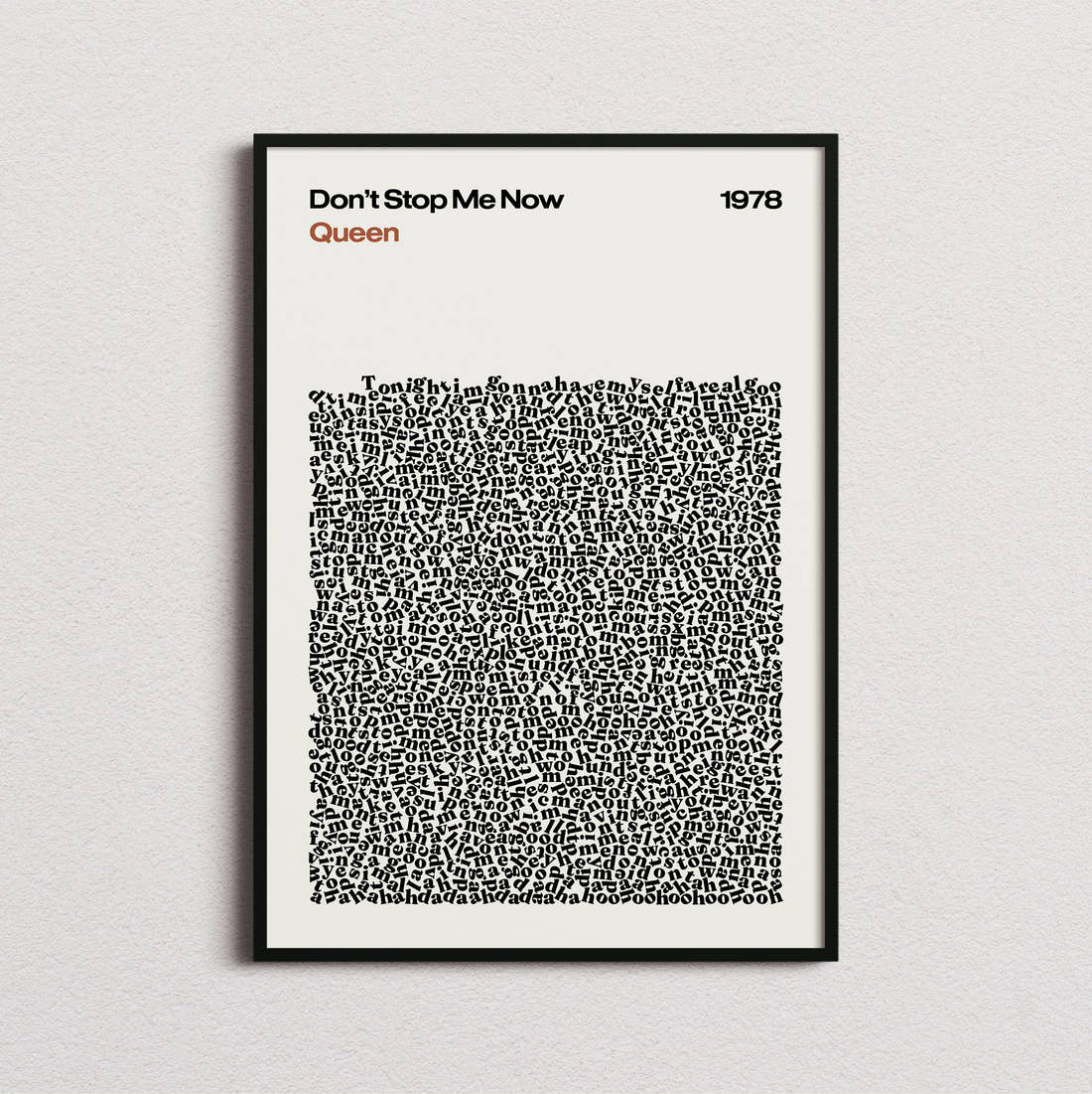 Queen Don't Stop Me Now Lyric Print in the cream colourway, framed