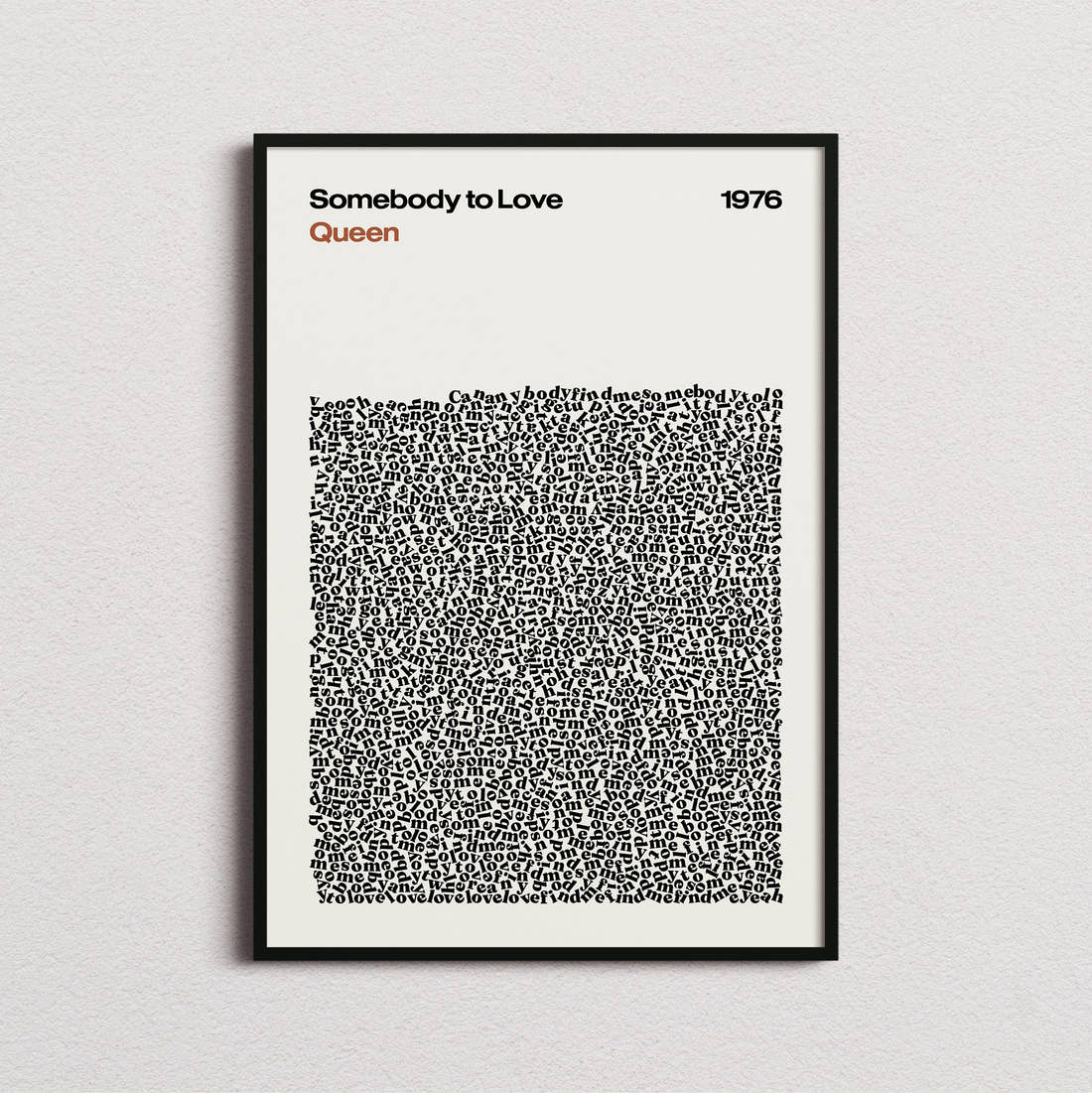 Queen Somebody to Love Lyric Print in the cream colourway, framed
