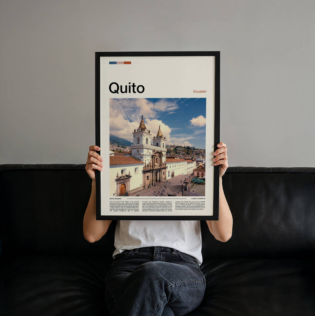 Quito Colonial Church Travel Print held up by hand to show the size of the print
